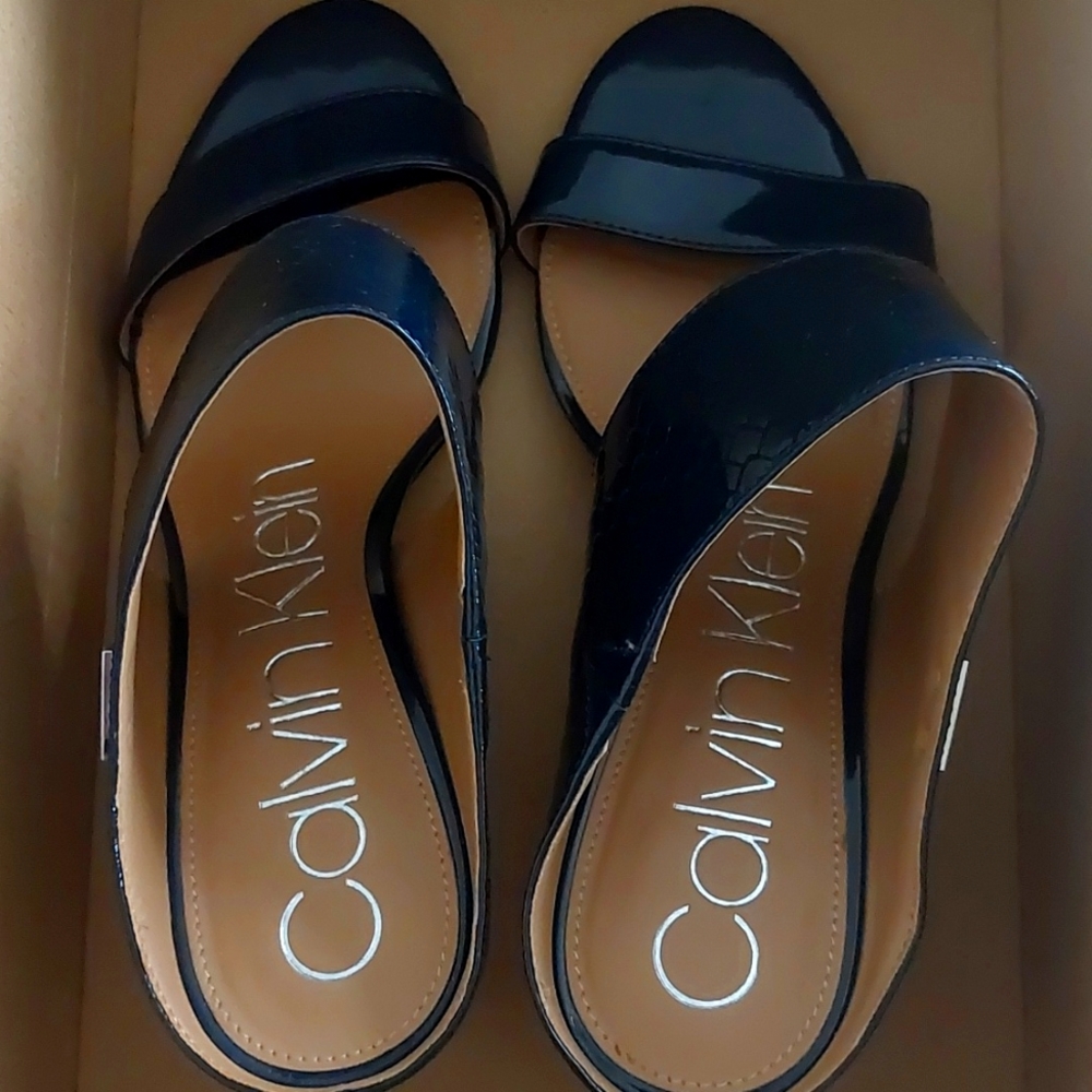 Calvin Klein Cecily Heeled Sandals, Navy Blue, Size 8.5